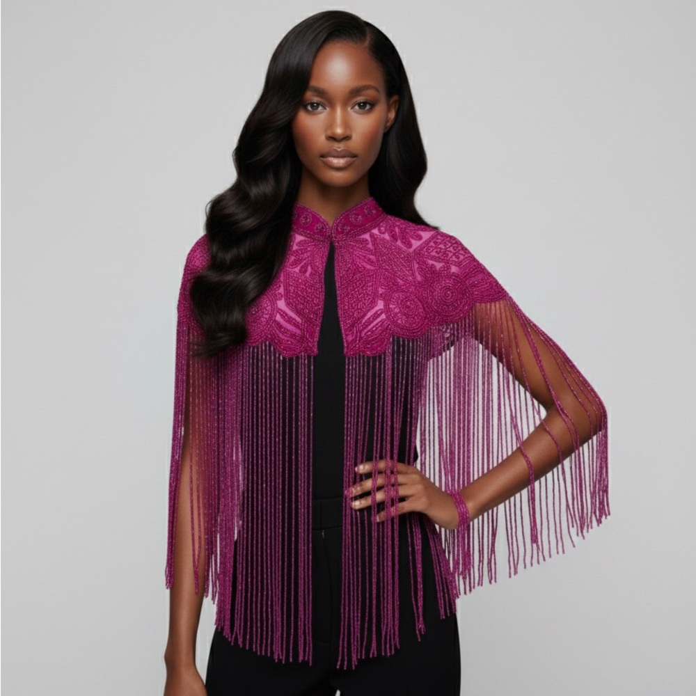 Hot Pink Fringe Cape - Picture 3 of 3